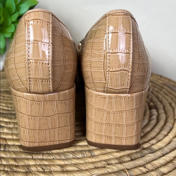 ASOS Tan Croc-Patterned Sinclair Loafers 10 Wide Fit Square Toe - Picture 6 of 9